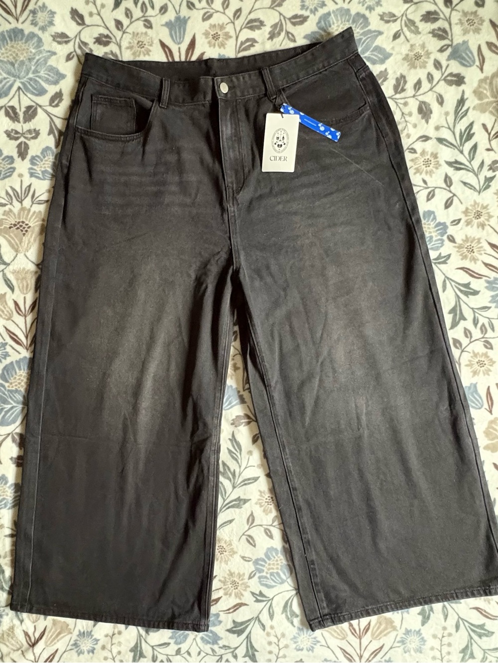 Cider Wide Leg Flare Jeans in Black Denim